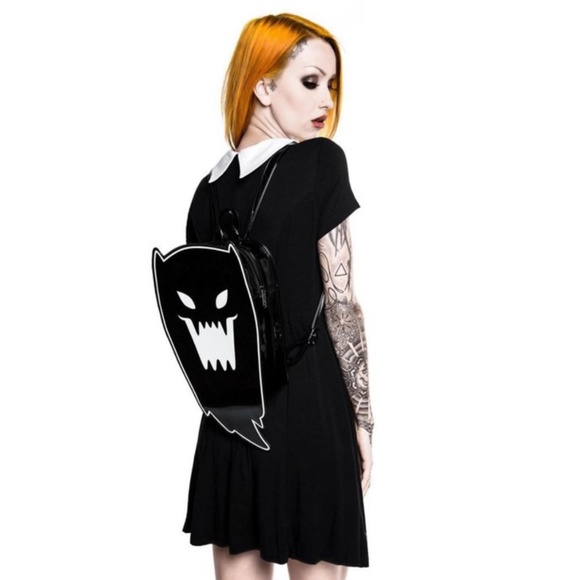 Killstar Spooky Harajuku Boo Ghost Black Vinyl Backpack (Purse/Bag) - Picture 2 of 8